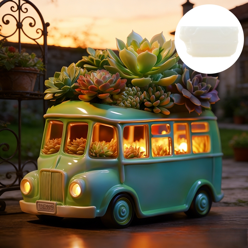Potsticker Mold - Bus-Sukkulenten-Blumentopf-Harz-Silikonform, Auto-Aufbewahrungsbox-Beton-Zementform, Bus-Kerzenhalter-Gipsformen